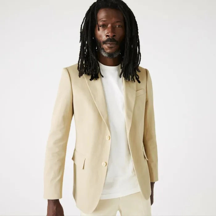 Jackets and Coats Men Lacoste Men039s Cotton And Linen Blend Pleated Blazer Beige 68s