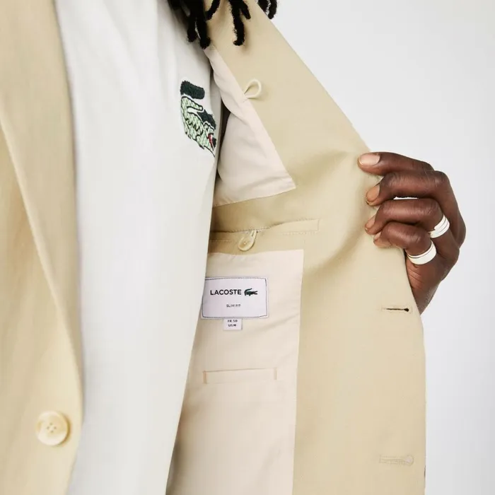 Jackets and Coats Men Lacoste Men039s Cotton And Linen Blend Pleated Blazer Beige 68s