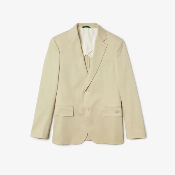 Jackets and Coats Men Lacoste Men039s Cotton And Linen Blend Pleated Blazer Beige 68s