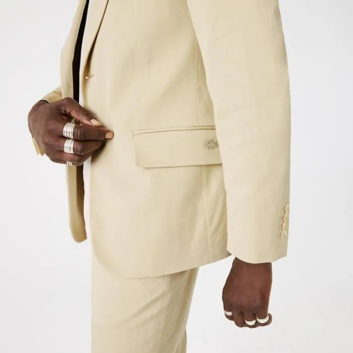 Jackets and Coats Men Lacoste Men039s Cotton And Linen Blend Pleated Blazer Beige 68s