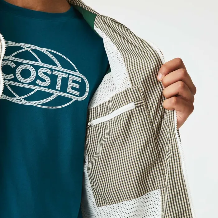 Jackets and Coats Men Lacoste Men039s Hooded Check Twill Jacket Beige Navy Blue White Khaki Green 87e