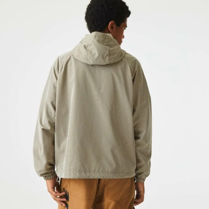 Jackets and Coats Men Lacoste Men039s Hooded Check Twill Jacket Beige Navy Blue White Khaki Green 87e