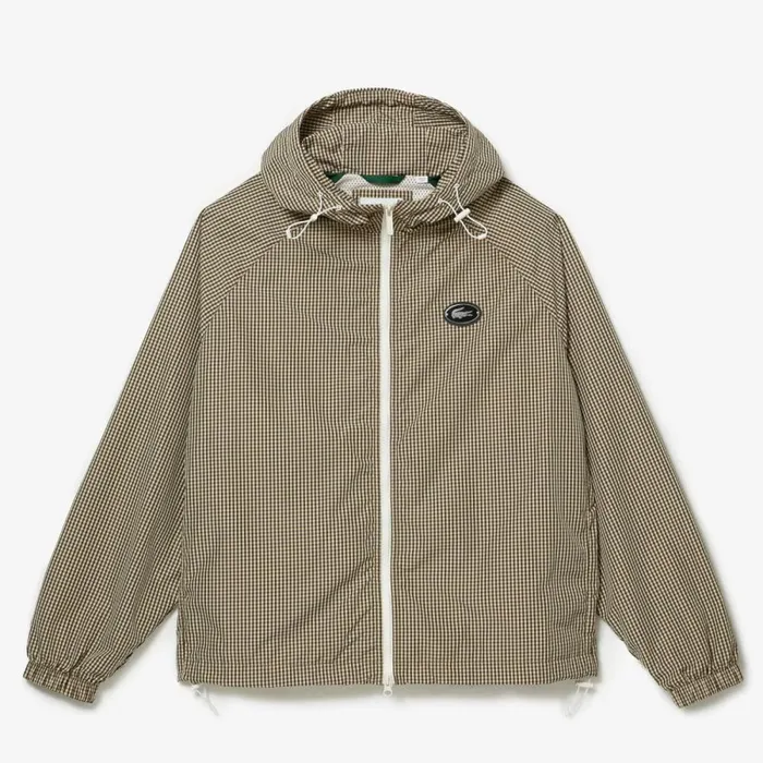 Jackets and Coats Men Lacoste Men039s Hooded Check Twill Jacket Beige Navy Blue White Khaki Green 87e