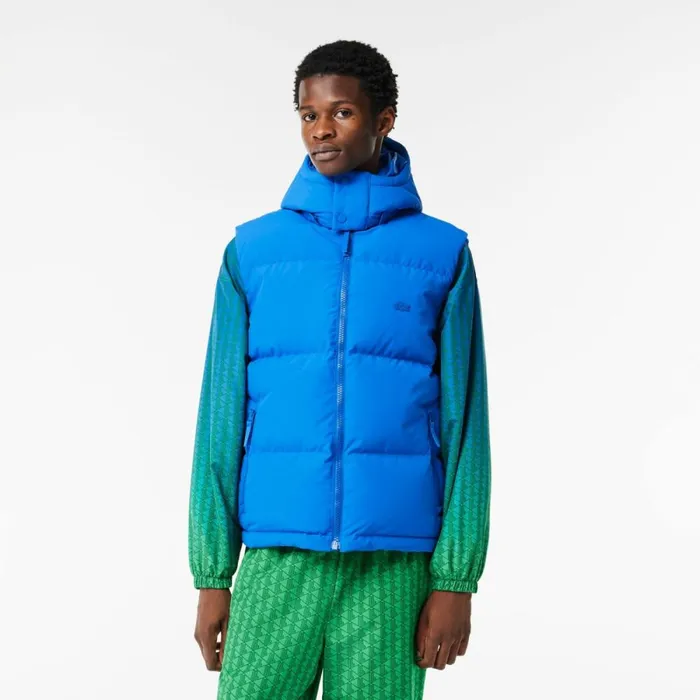 Jackets and Coats Men Lacoste Men039s Qulted Croc Down Vest Blue Siy