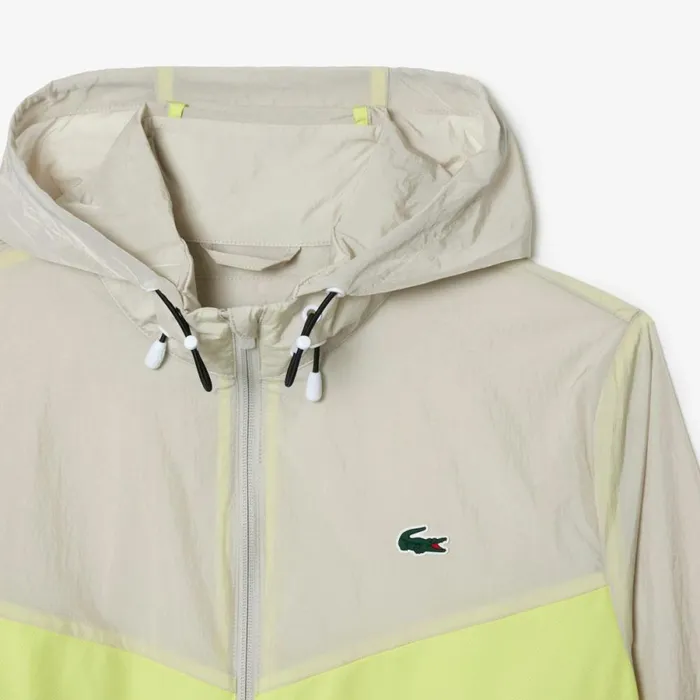 Jackets and Coats Men Lacoste Men039s WaterResistant Packable ZipUp Jacket Grey Flashy Yellow Grey Rim