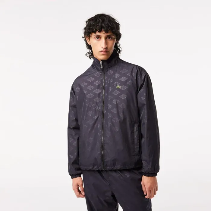 Jackets and Coats Men Lacoste Mens Monogram Print Track Jacket Black 031