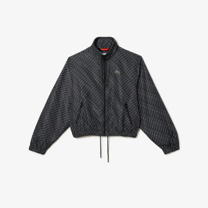 Jackets and Coats Women Lacoste Women039s HighNeck Zip Front Monogram Print Jacket Black 031