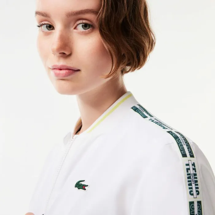 Jackets and Coats Women Lacoste Women039s Recycled Fiber Stretch UltraDry Tennis Jacket White 001
