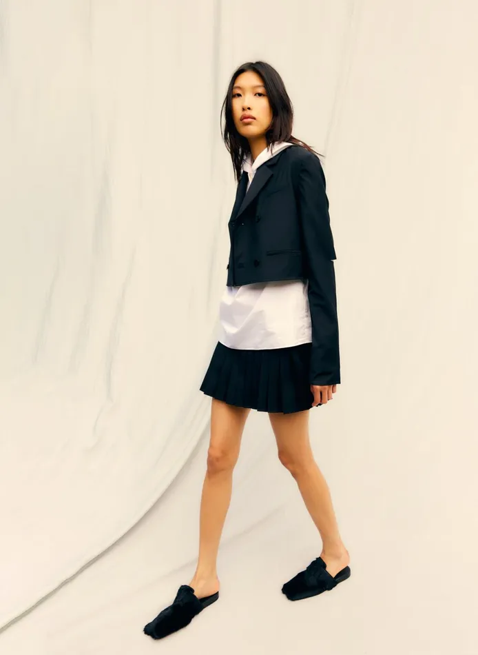 Jackets and Outerwear Women Tibi Tropical Wool Cropped Lean Double Breasted Shirt Jacket