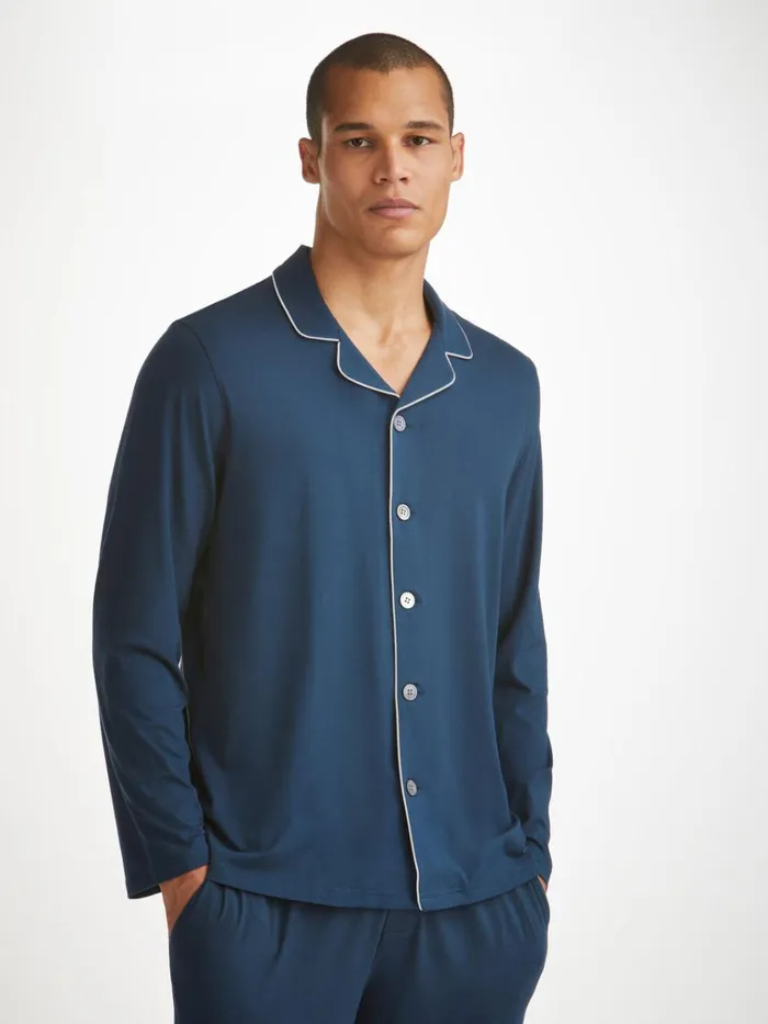 Jersey Pajamas Men Derek Rose Pajamas Basel Micro Modal Stretch Navy