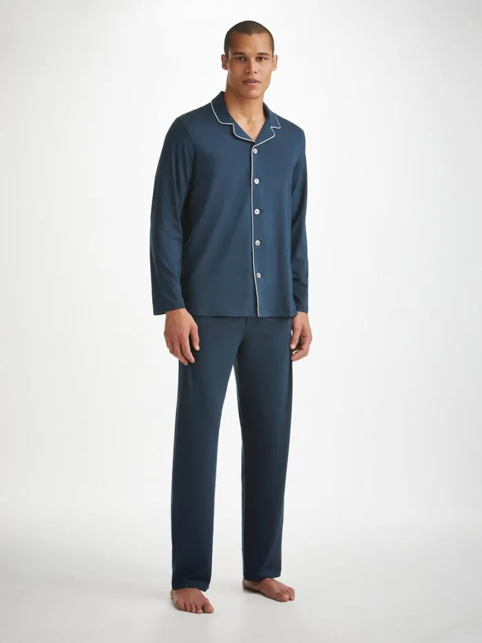 Jersey Pajamas Men Derek Rose Pajamas Basel Micro Modal Stretch Navy