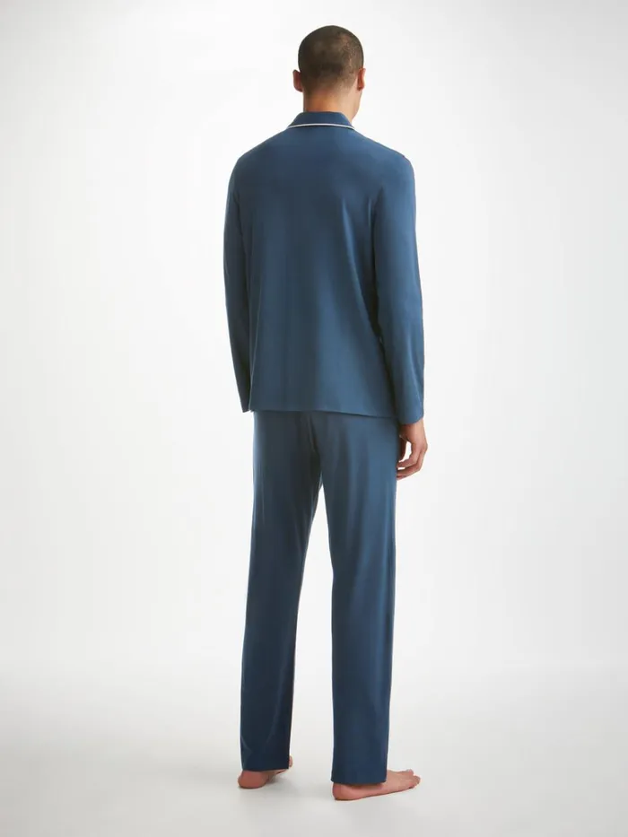 Jersey Pajamas Men Derek Rose Pajamas Basel Micro Modal Stretch Navy