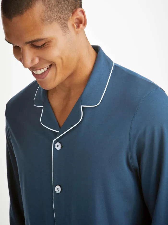 Jersey Pajamas Men Derek Rose Pajamas Basel Micro Modal Stretch Navy