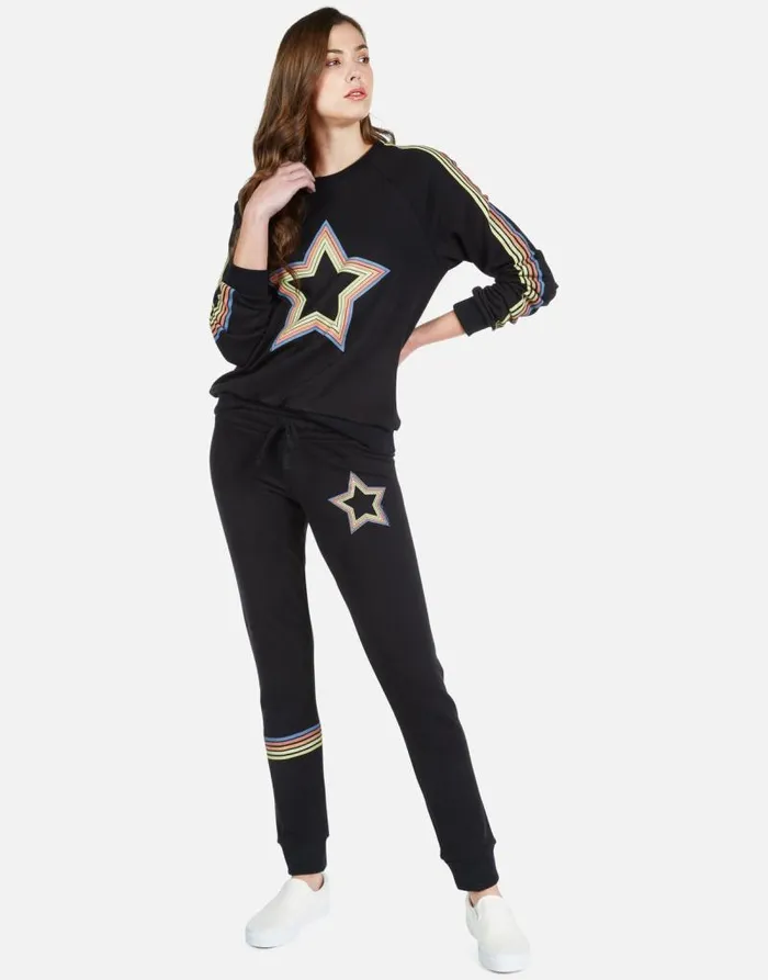 Jess Rainbow Star Black Women Lauren Moshi Long Sweatpants