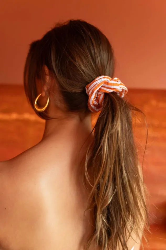 Jewelry and Accessories Hair Clips Easy Clothes Orange And Ecru Striped Devo Scrunchy Orange And Ecru