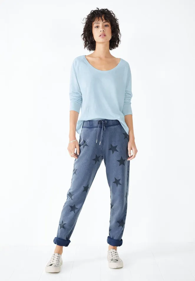 Joggers and Leggings Women Hush Washed Printed Joggers Washed Navy Blue Star