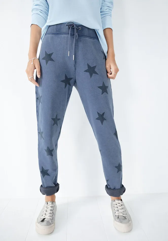 Joggers and Leggings Women Hush Washed Printed Joggers Washed Navy Blue Star