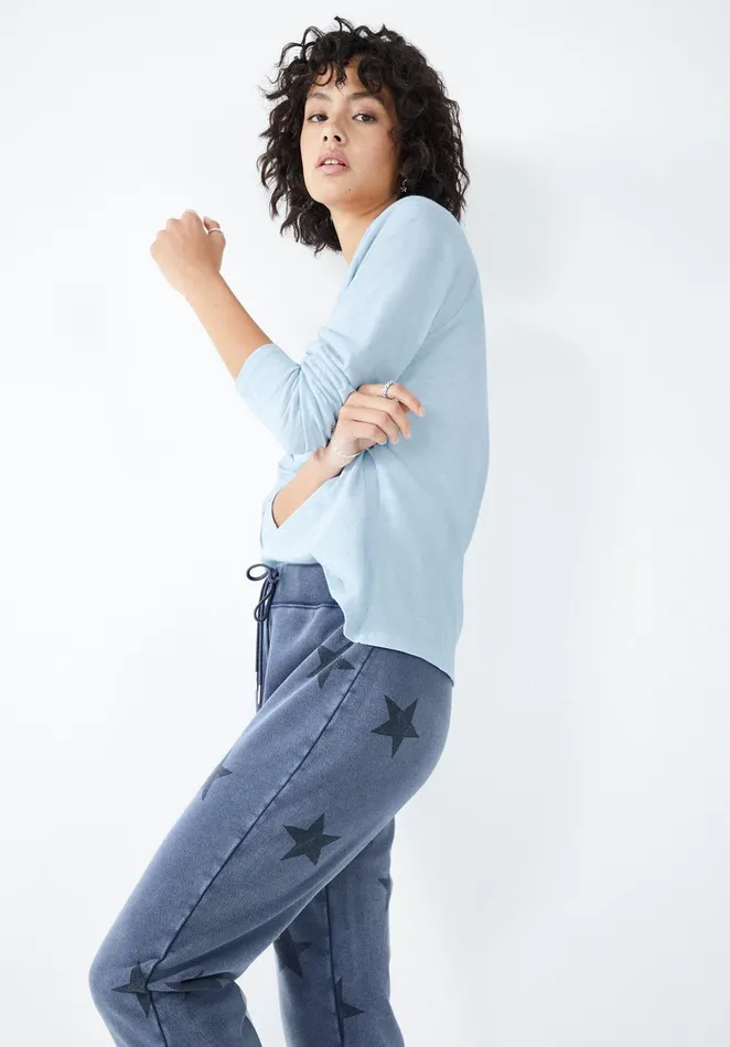 Joggers and Leggings Women Hush Washed Printed Joggers Washed Navy Blue Star