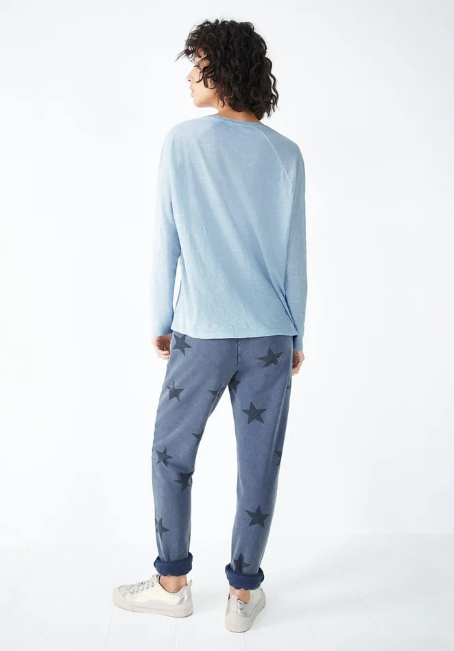 Joggers and Leggings Women Hush Washed Printed Joggers Washed Navy Blue Star