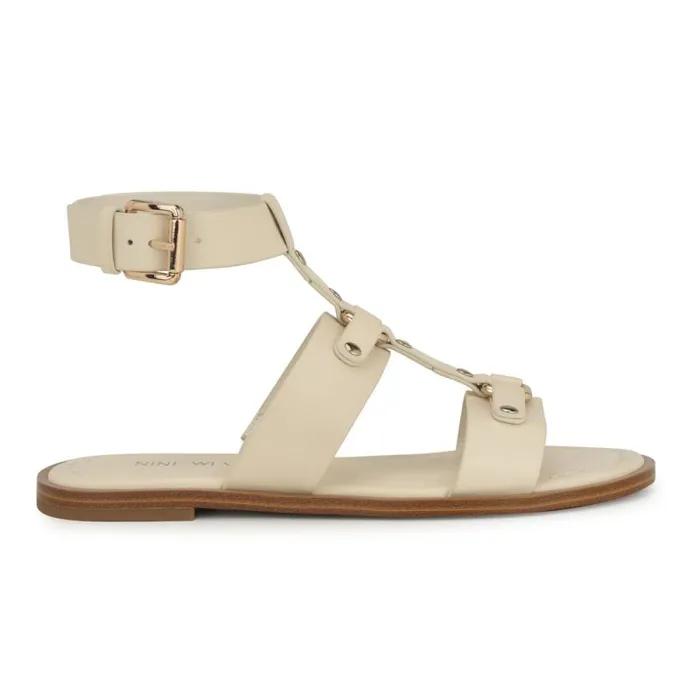 Jouise Ankle Strap Flat Sandals Ivory Women Nine West Sandals