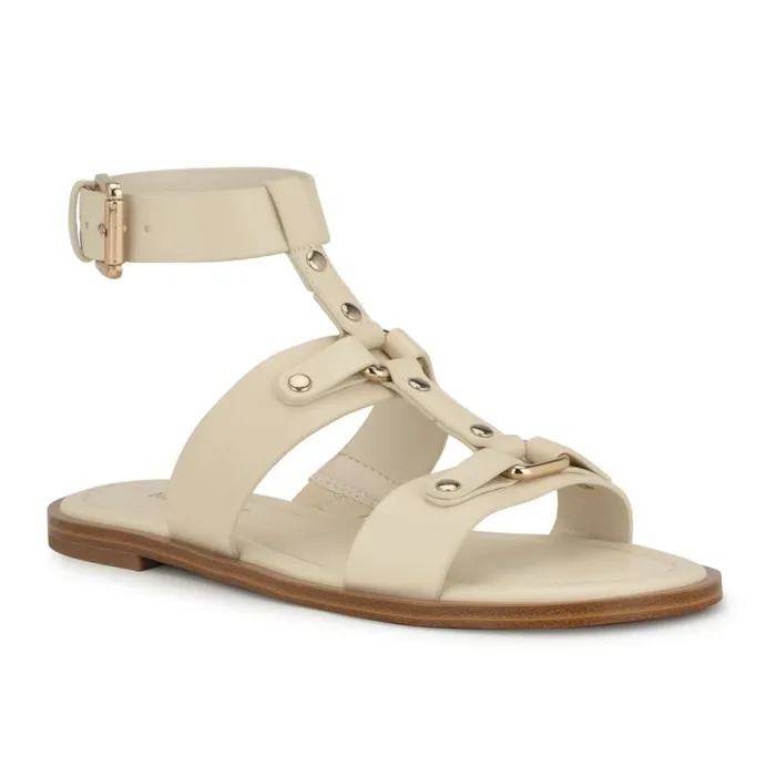 Jouise Ankle Strap Flat Sandals Ivory Women Nine West Sandals