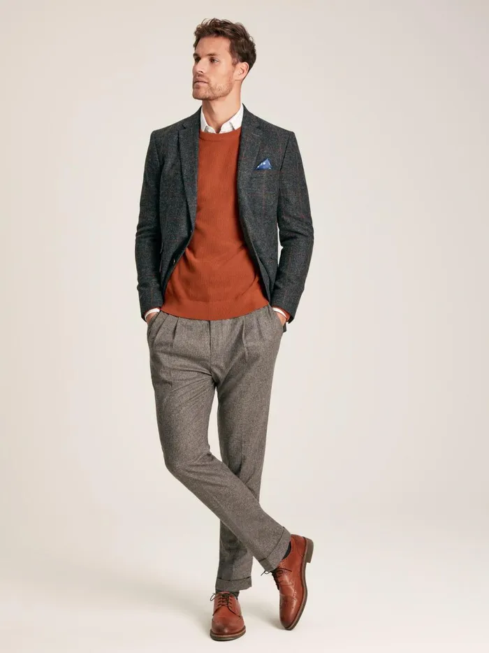 Joules Coats and Jackets Men Charcoal Grey Windowpane Check Wool Rich Blazer