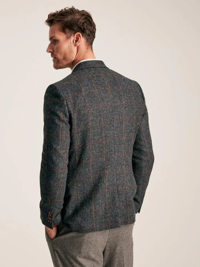 Joules Coats and Jackets Men Charcoal Grey Windowpane Check Wool Rich Blazer