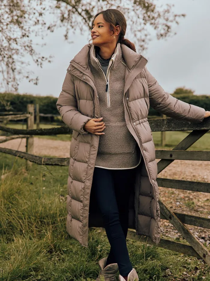 Joules Coats and Jackets Women Natural Showerproof Down Feather Long Puffer Coat