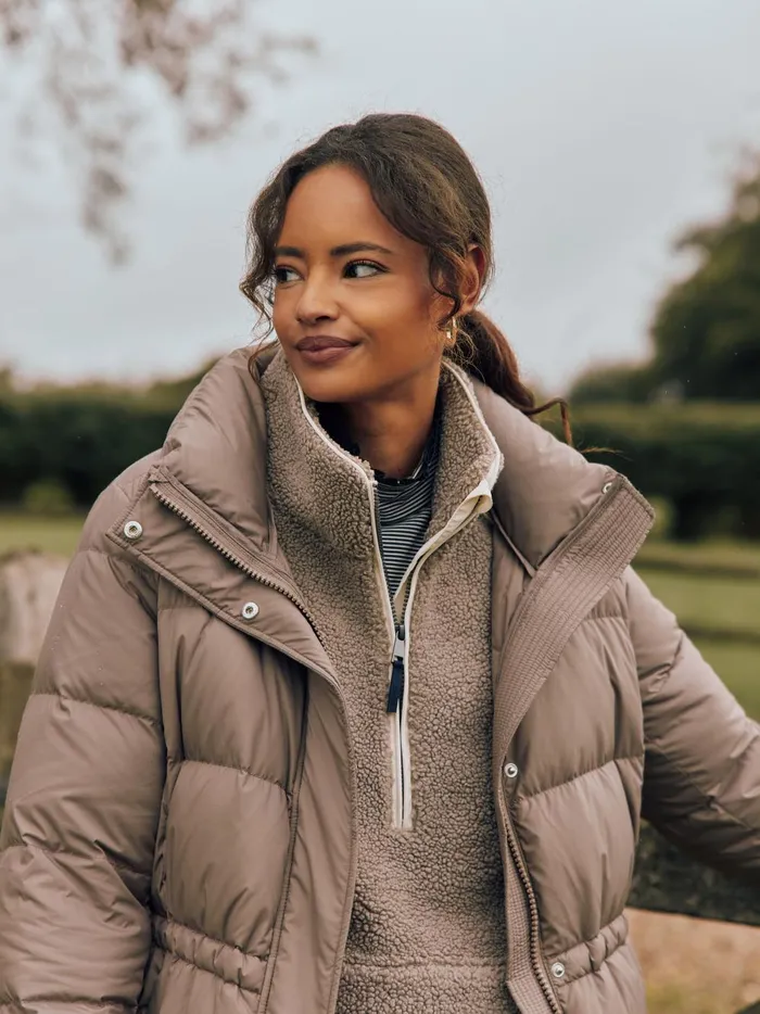 Joules Coats and Jackets Women Natural Showerproof Down Feather Long Puffer Coat