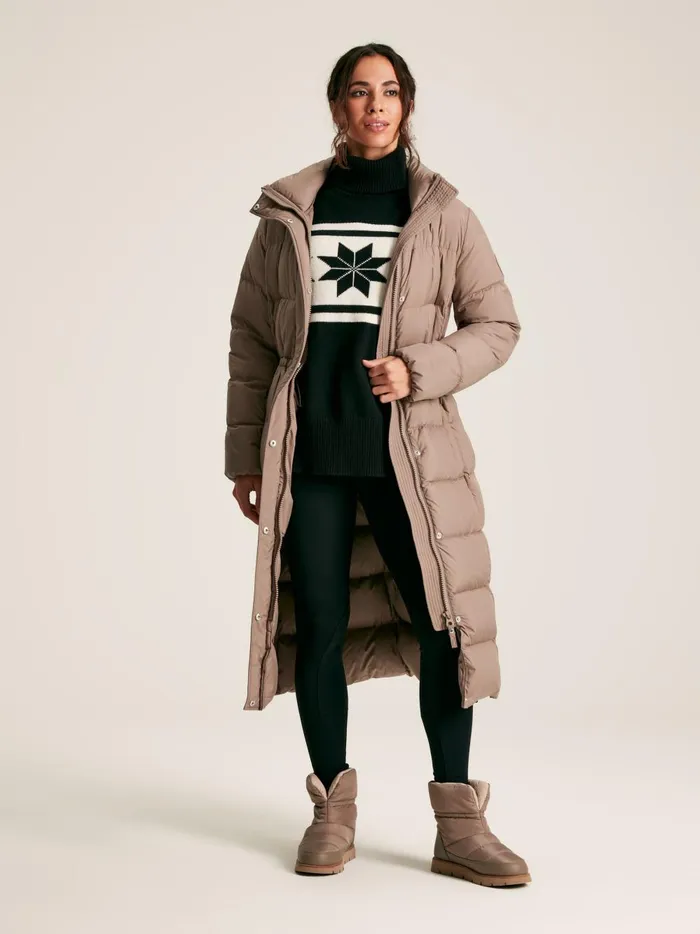 Joules Coats and Jackets Women Natural Showerproof Down Feather Long Puffer Coat