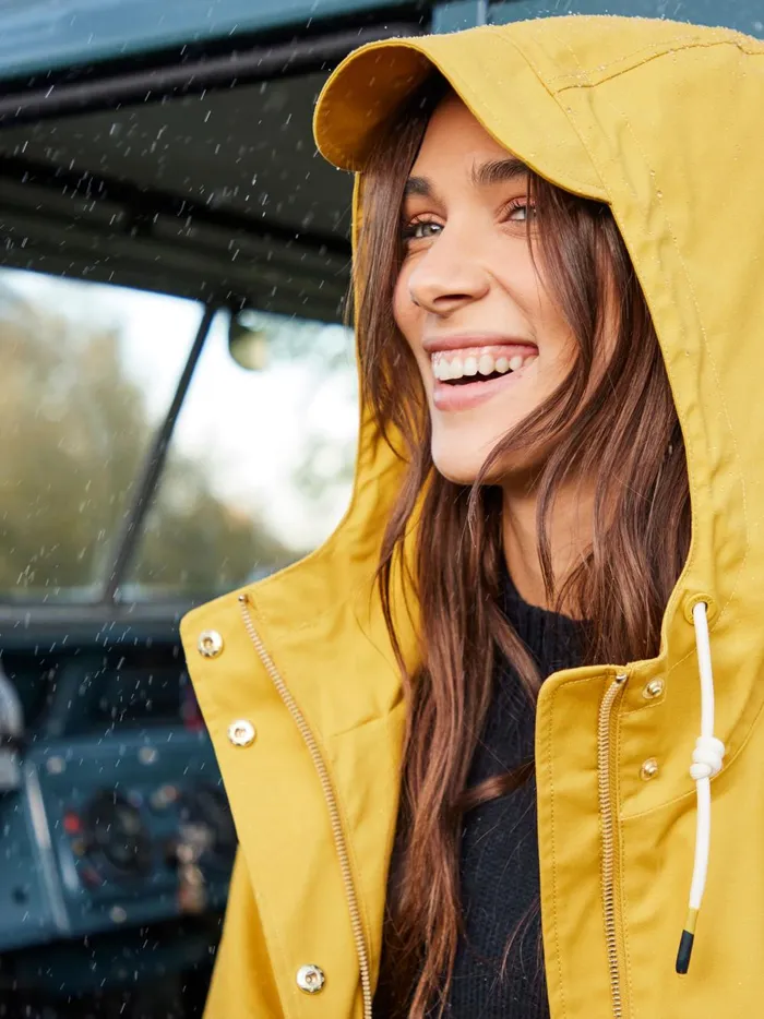 Joules Coats and Jackets Women Yellow Gold Waterproof Raincoat With Hood