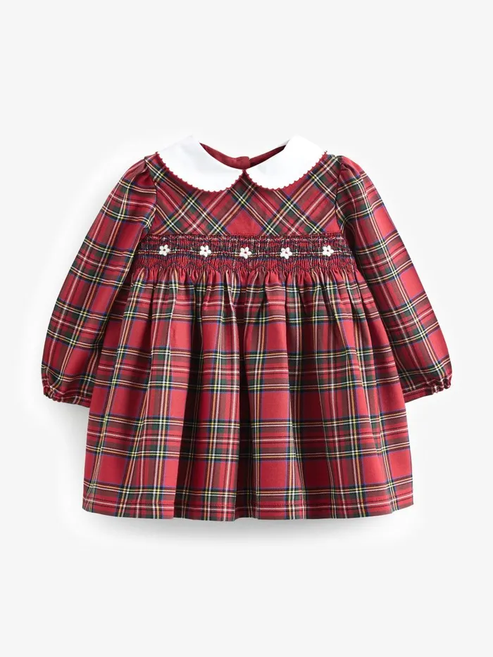 Joules Dresses Girls Trotters London Little Red Charlotte Tartan Smocked Dress