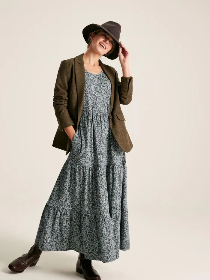 Joules Dresses Women Green Leaf Tiered Jersey Dress