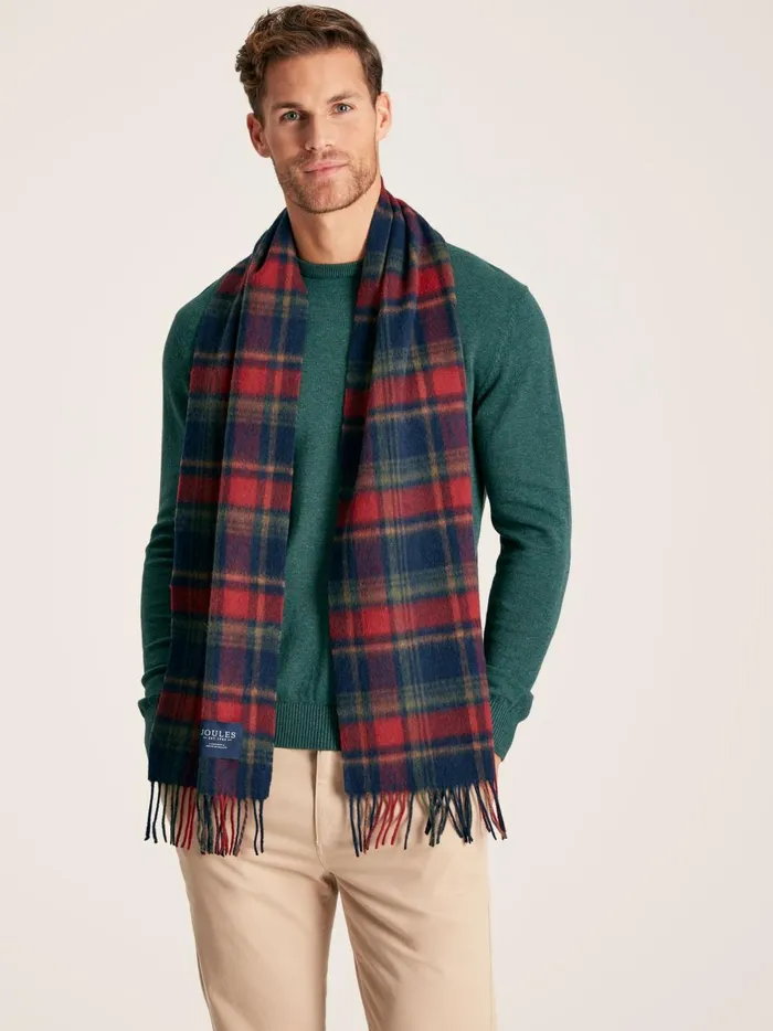 Joules Hats Gloves and Scarves Men RedNavy Check Wool Scarf
