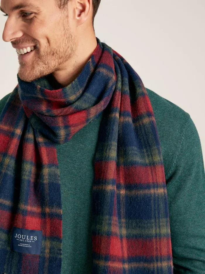 Joules Hats Gloves and Scarves Men RedNavy Check Wool Scarf