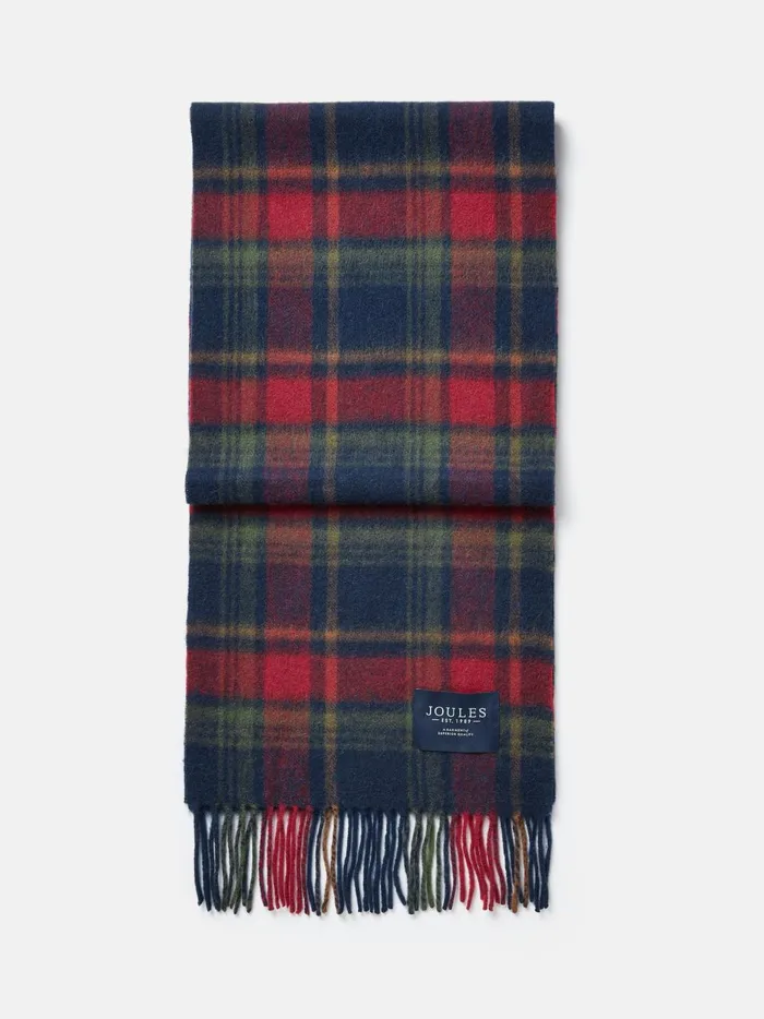 Joules Hats Gloves and Scarves Men RedNavy Check Wool Scarf