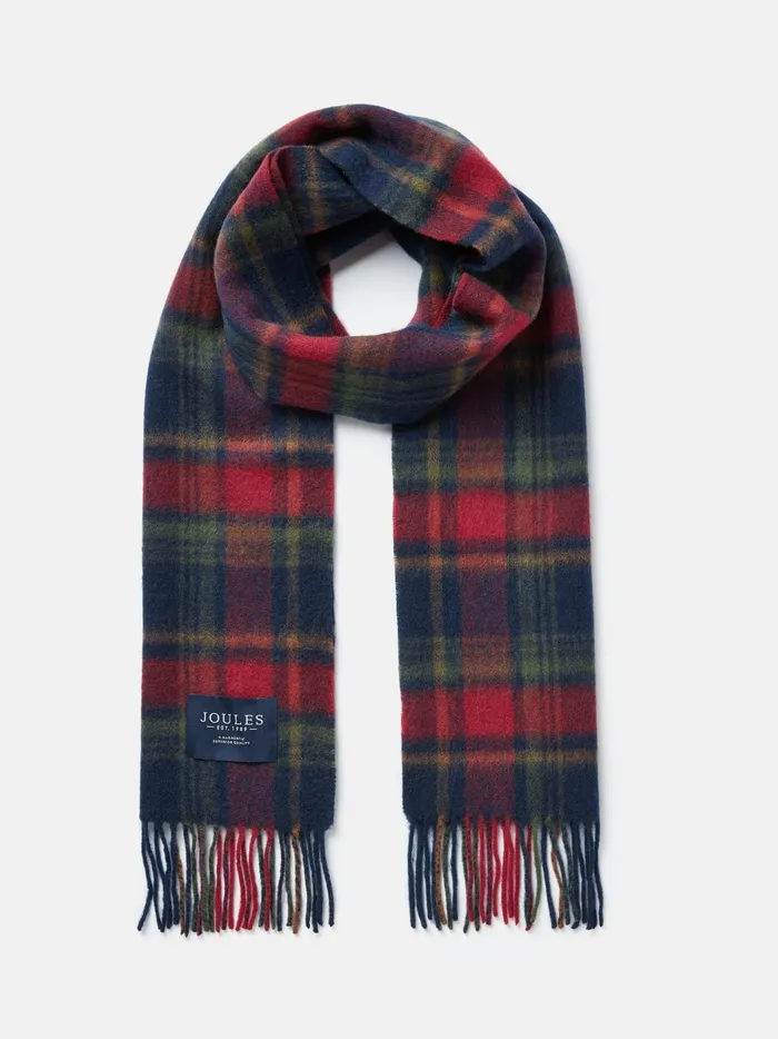 Joules Hats Gloves and Scarves Men RedNavy Check Wool Scarf