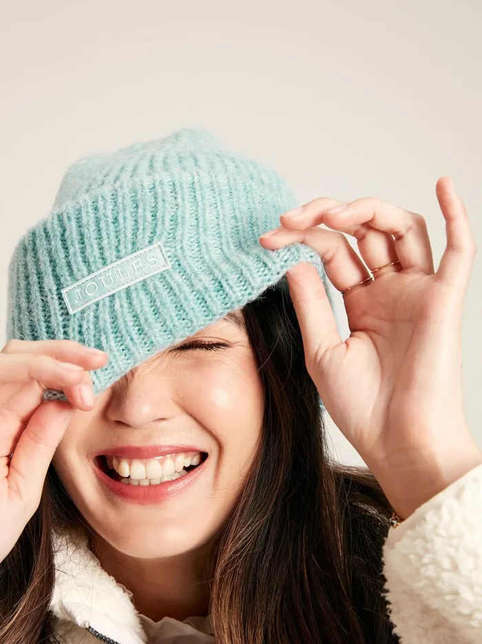 Joules Hats Women Blue Oversized Knitted Beanie Hat