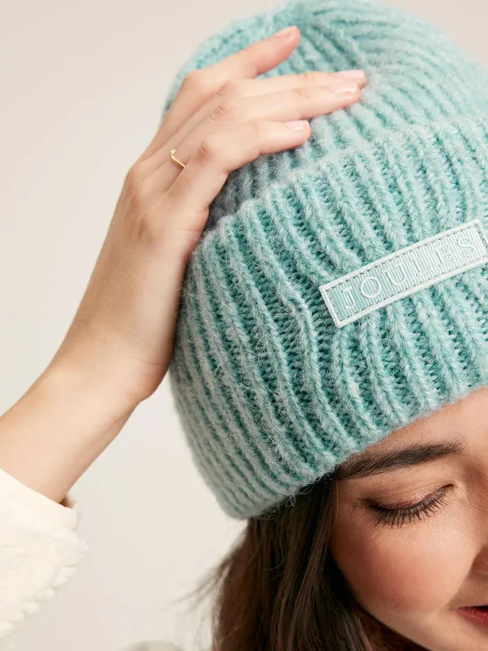 Joules Hats Women Blue Oversized Knitted Beanie Hat
