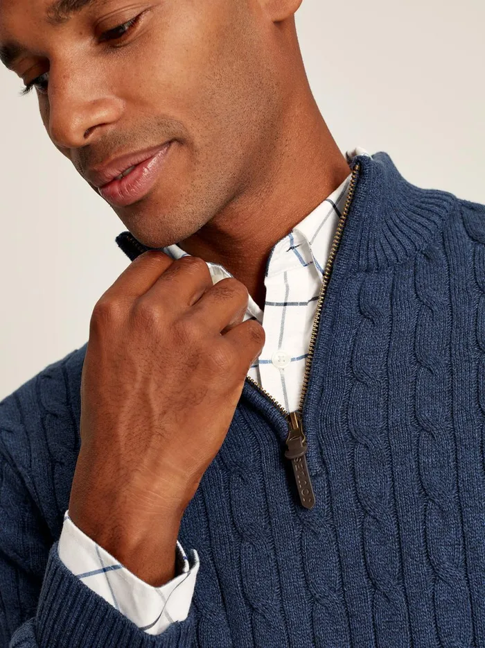 Joules Knitwear Men Blue Quarter Zip Jumper