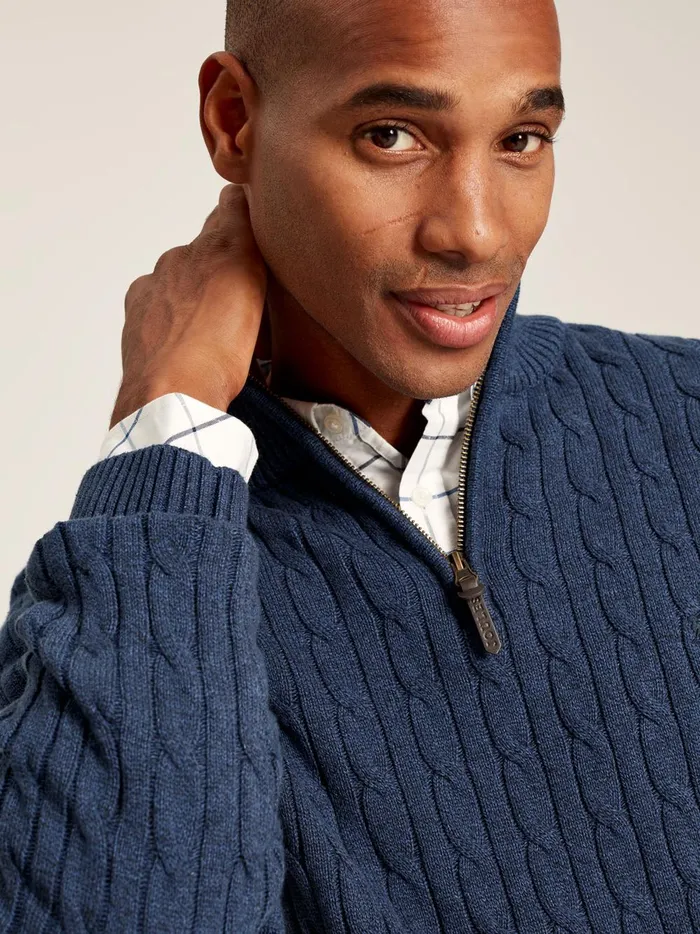 Joules Knitwear Men Blue Quarter Zip Jumper