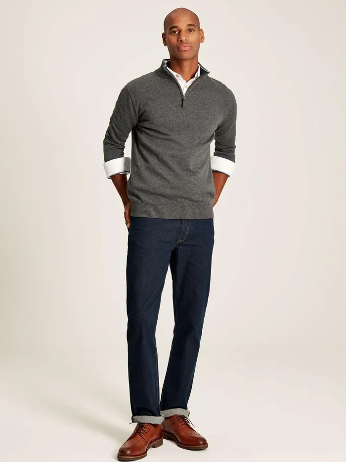 Joules Knitwear Men Grey Knitted Quarter Zip Jumper