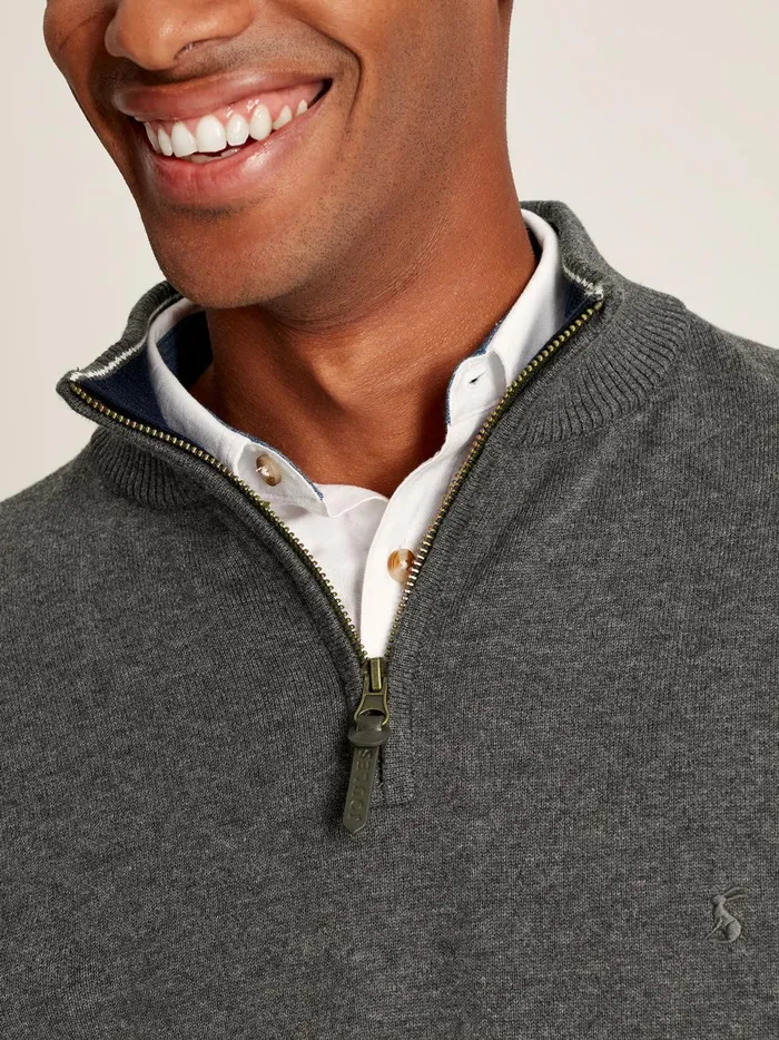 Joules Knitwear Men Grey Knitted Quarter Zip Jumper