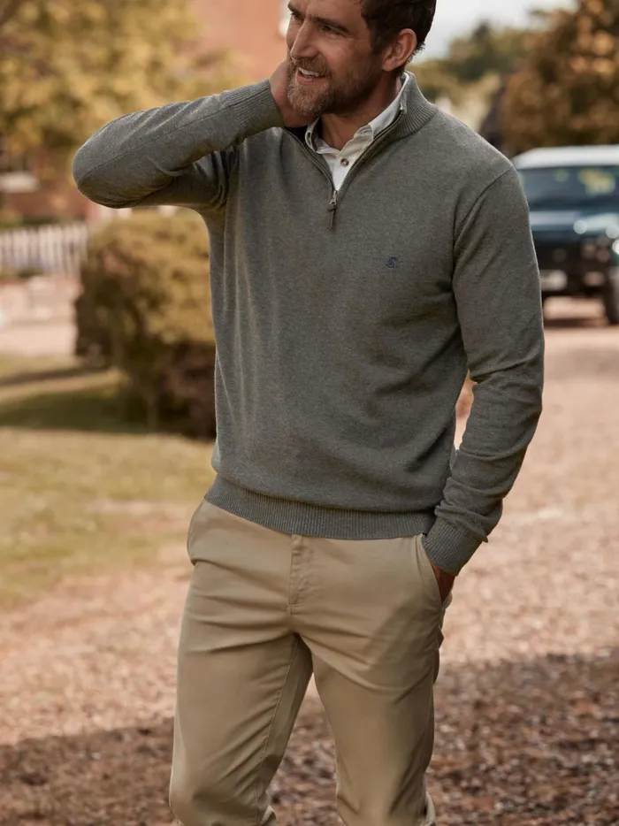 Joules Knitwear Men Grey Knitted Quarter Zip Jumper