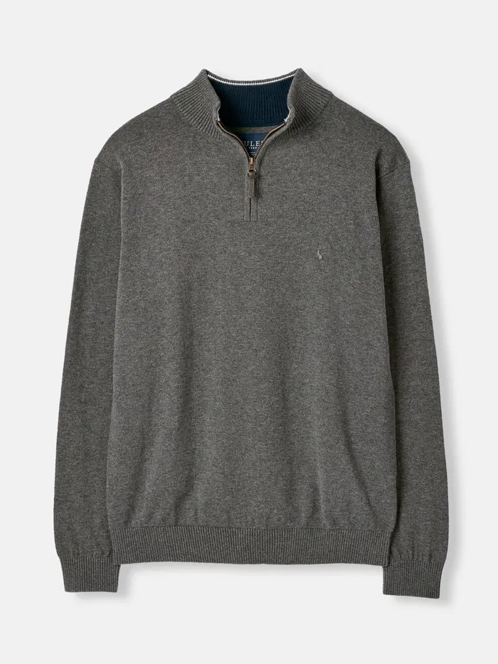 Joules Knitwear Men Grey Knitted Quarter Zip Jumper