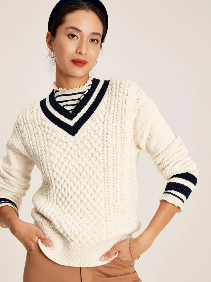 Joules Knitwear Women Cream VNeck Cricket Jumper