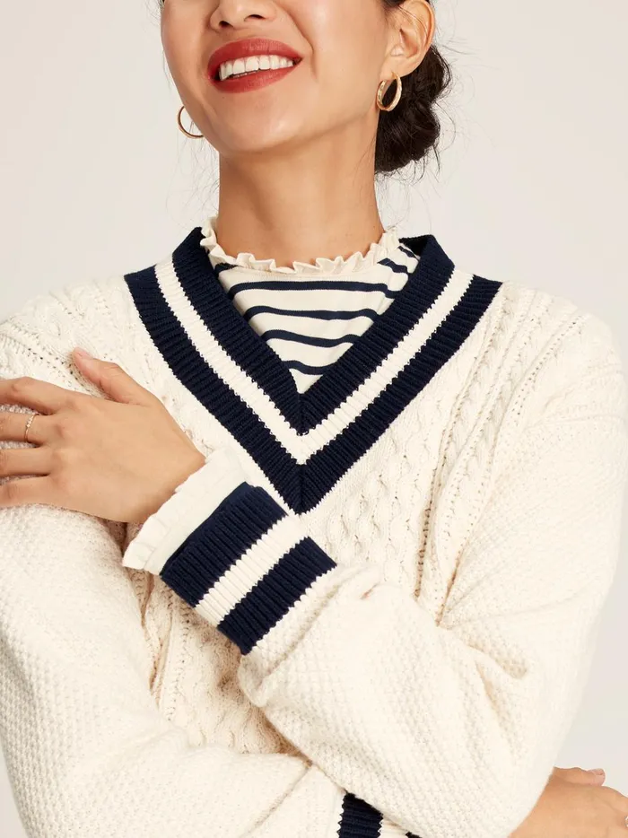 Joules Knitwear Women Cream VNeck Cricket Jumper