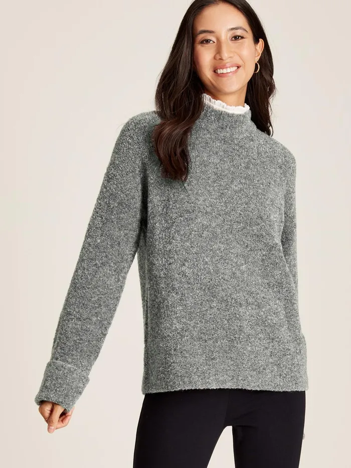 Joules Knitwear Women Grey High Neck Boucl Jumper
