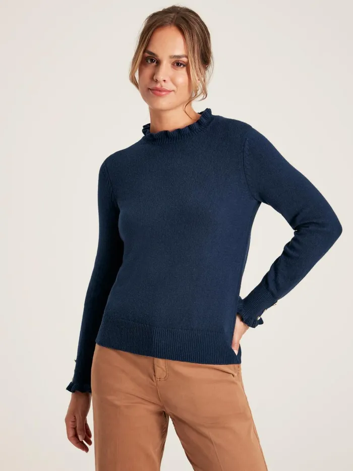 Joules Knitwear Women Navy Frill Neck Jumper