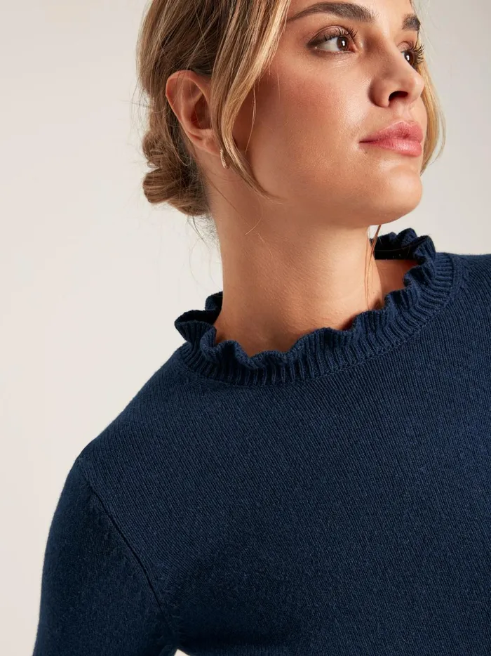 Joules Knitwear Women Navy Frill Neck Jumper